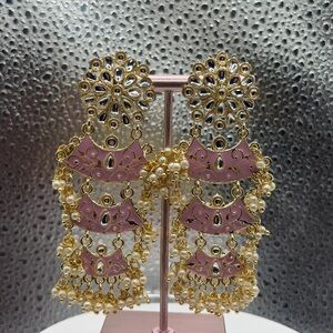 Gold and Pink Chandelier Earrings